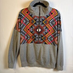 Harris Margaret Women Geo Patterned Gray Sweater 1/2 Zip XL Vtg Vibe Mockneck